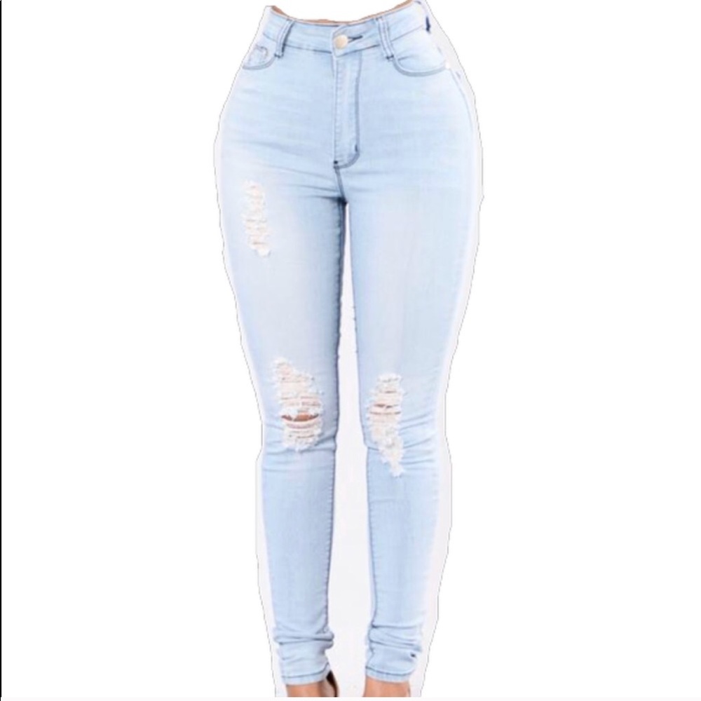 Distressed Light Wash Denim Fashion Nova Jeans